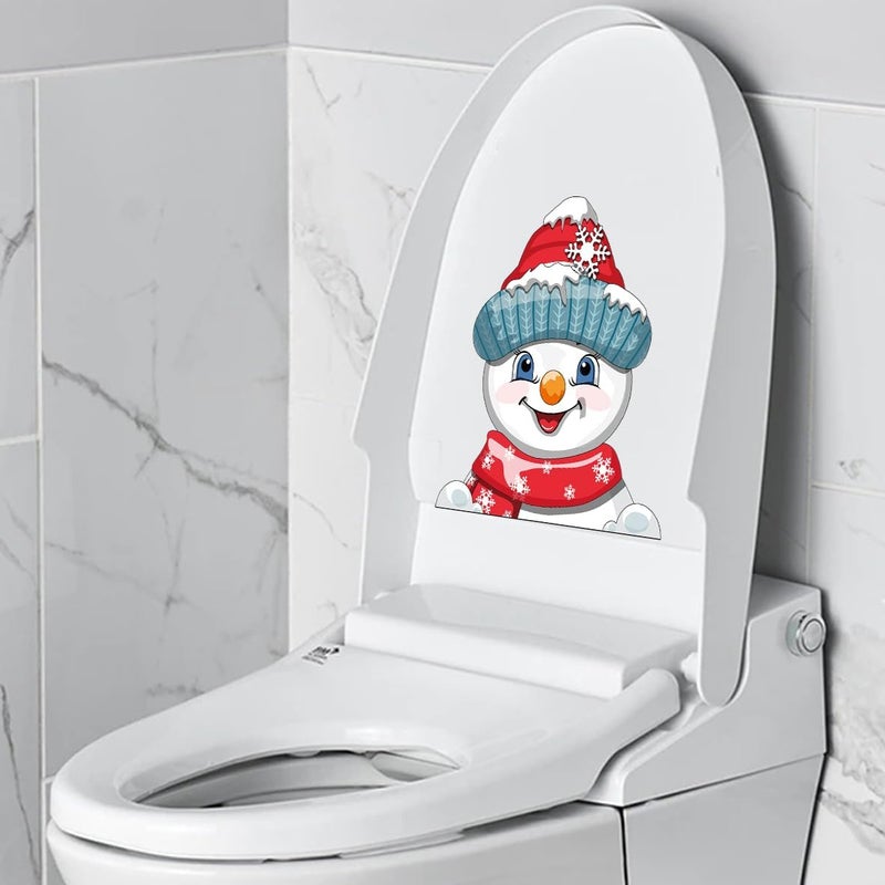 Iprokiu Christmas Toilet Sticker Funny Christmas Santa Claus Snowman Elf Toilet Seat Cover Decoration Waterproof Toilet Seat Lid Decal Bathroom Wall Sticker (Snowman) - Image 2